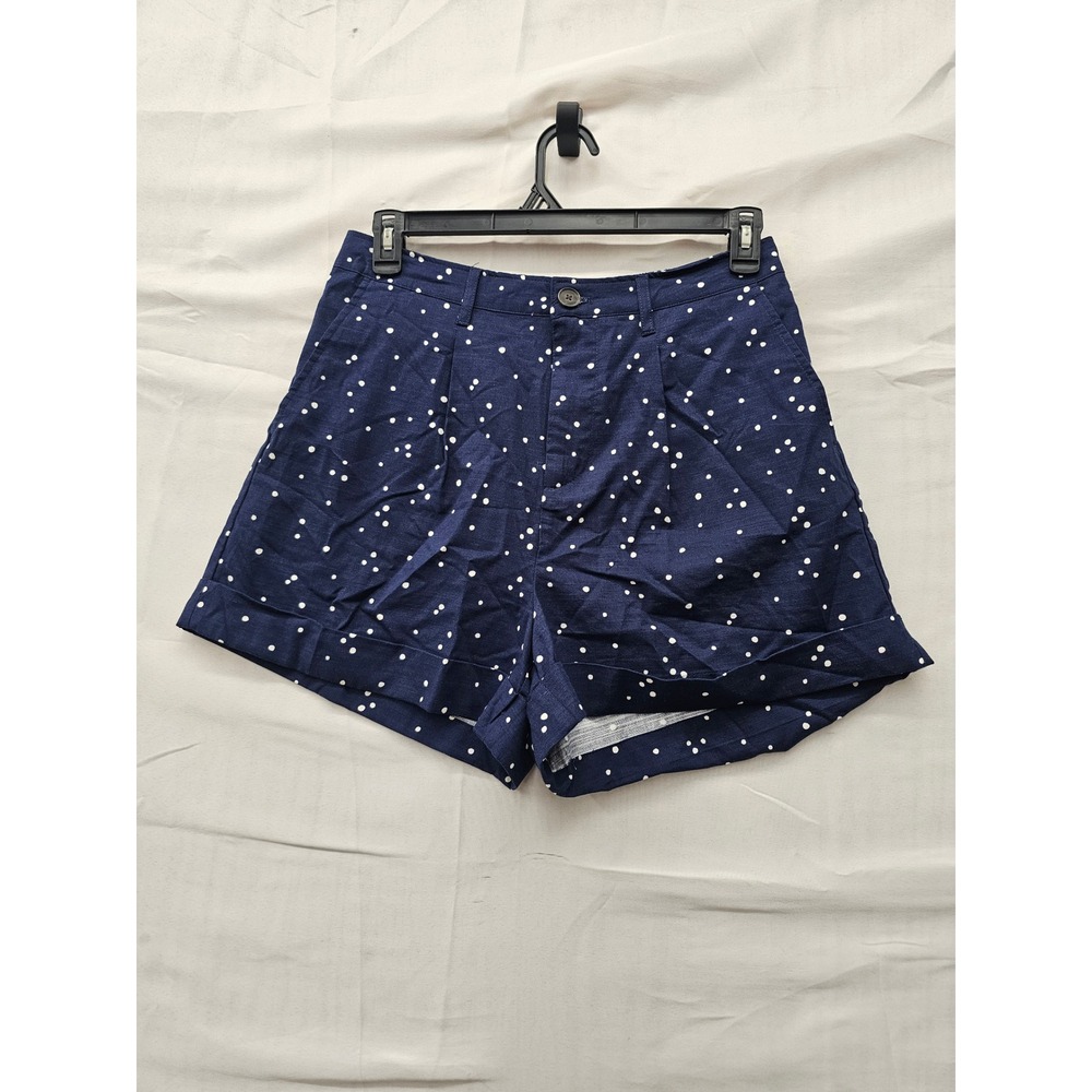 A New Day Womens Polka Dot Shorts Blue Cotton Blend Casual Size Medium